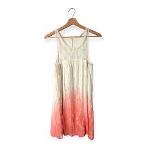 Y2K Vintage Women's Ivory Bright Pink Ombre Sleeveless Laced Crochet Dress